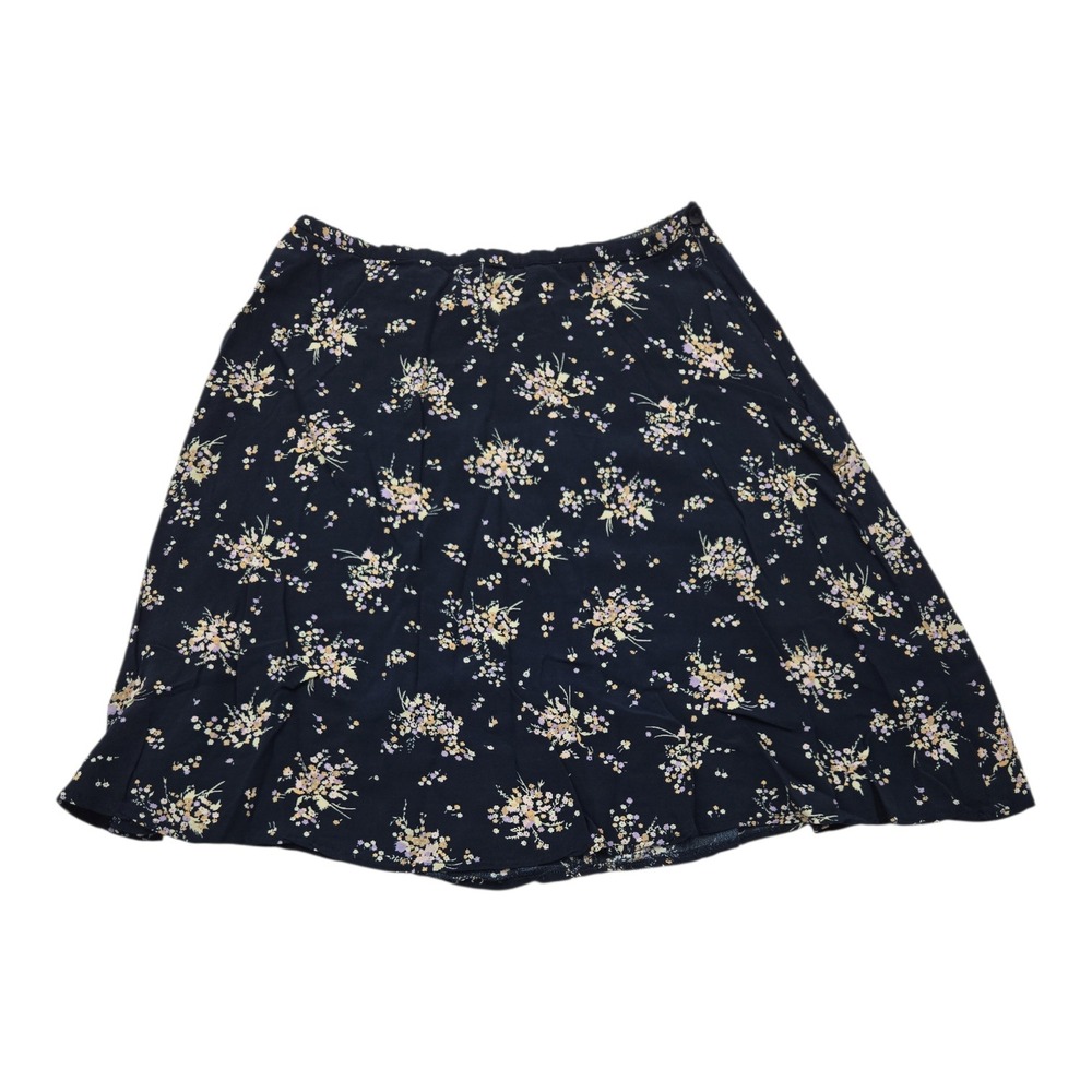 Vintage Worthington Womens Skirt Size 12 Floral Print Navy Midi A Line 100%Rayon